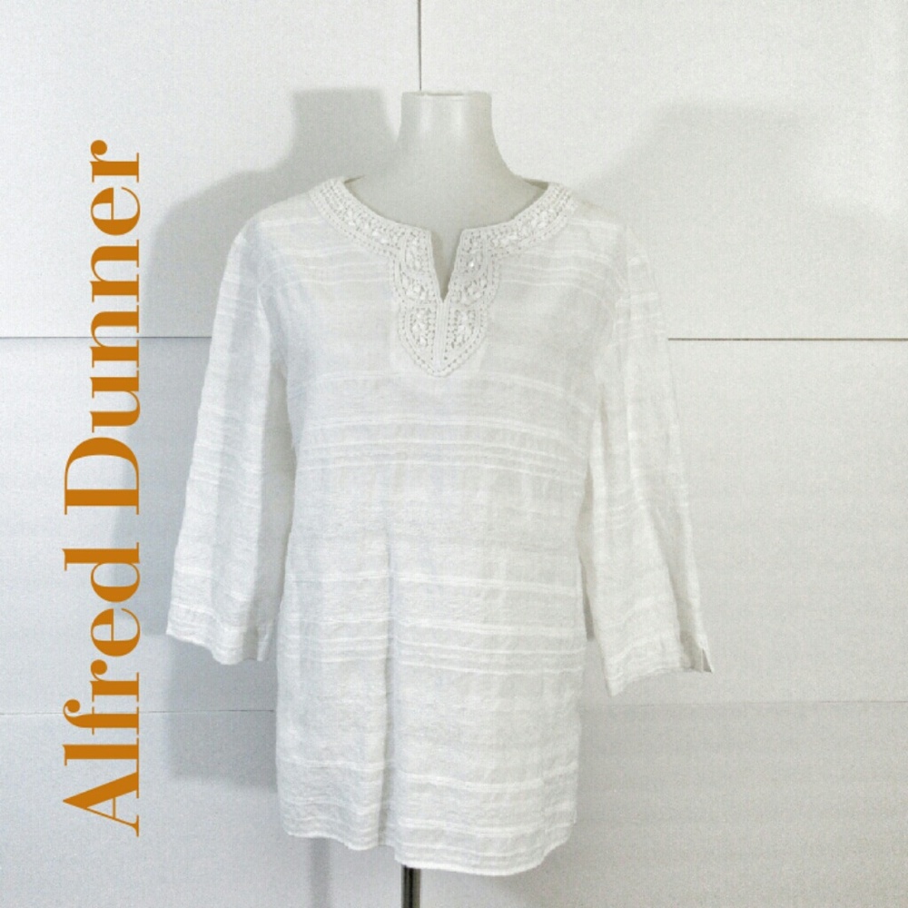 Alfred Dunner White Embroidered Tunic Sz 16